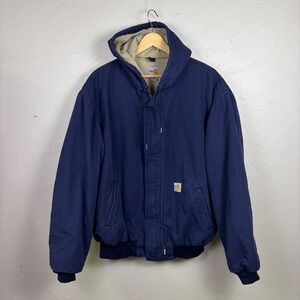 Carhartt FR Jacket Blue Outerwear XL Flame Resistant Hooded Canvas Workwear Navy